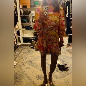 CeliaB Vibrant Multicolor Mini Dress XS VGUC zips up back and flirty hem